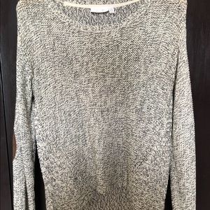 Grey and White Knit Sweater with Elbow Patches